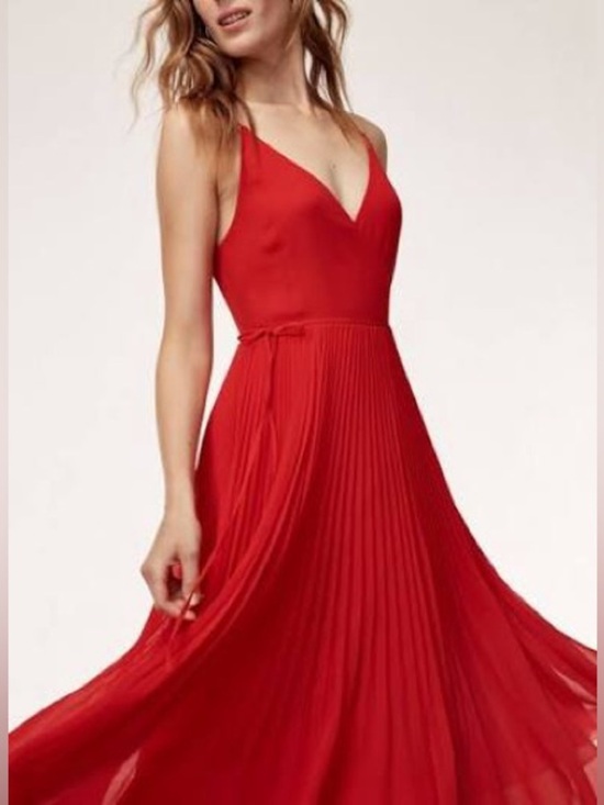 Aritzia Dresses & Skirts - Aritzia Wilfred Beaune Pleated Wrap Midi Dress Red XS